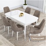 Canisa Kar Serisi 80x132 Açılabilir Mdf Beyaz Masa Takımı ve 6 Adet Cappucino Sandalye