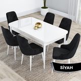 Canisa Kar Serisi 80x132 Açılabilir Mdf Beyaz Masa Takımı ve 6 Adet Siyah Sandalye