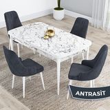 Canisa Kar Serisi 80x132 Açılabilir Mdf Beyaz Mermer Desen Masa Takımı ve 4 Adet Antrasit Sandalye