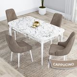 Canisa Kar Serisi 80x132 Açılabilir Mdf Beyaz Mermer Desen Masa Takımı ve 4 Adet Cappucino Sandalye