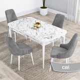Canisa Kar Serisi 80x132 Açılabilir Mdf Beyaz Mermer Desen Masa Takımı ve 4 Adet Gri Sandalye