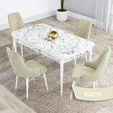 Canisa Kar Serisi 80x132 Açılabilir Mdf Beyaz Mermer Desen Masa Takımı ve 4 Adet Krem Sandalye