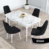 Canisa Kar Serisi 80x132 Açılabilir Mdf Beyaz Mermer Desen Masa Takımı ve 4 Adet Siyah Sandalye