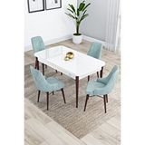 Canisa Kar Serisi 80x132 Açılabilir Mdf Ceviz Ayaklı Beyaz Masa 6 Gri Sandalye Mutfak Masası Takımı