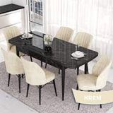 Canisa Kar Serisi 80x132 Açılabilir Mdf Siyah Mermer Desen 4 Krem Sandalye ve 1 Bench Krem Masa Takımı