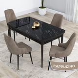 Canisa Kar Serisi 80x132 Açılabilir Mdf Siyah Mermer Desen Masa Takımı ve 4 Adet Cappucino Sandalye