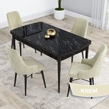 Canisa Kar Serisi 80x132 Açılabilir Mdf Siyah Mermer Desen Masa Takımı ve 4 Adet Krem Sandalye