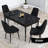 Canisa Kar Serisi 80x132 Açılabilir Mdf Siyah Mermer Desen Masa Takımı ve 4 Adet Siyah Sandalye