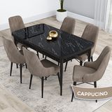 Canisa Kar Serisi 80x132 Açılabilir Mdf Siyah Mermer Desen Masa Takımı ve 6 Adet Cappucino Sandalye