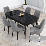 Canisa Kar Serisi 80x132 Açılabilir Mdf Siyah Mermer Desen Masa Takımı ve 6 Adet Gri Sandaly