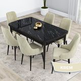 Canisa Kar Serisi 80x132 Açılabilir Mdf Siyah Mermer Desen Masa Takımı ve 6 Adet Krem Sandalye