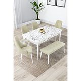 Canisa Kar Serisi Beyaz Masa Ceviz Ayak 80x132 Açılabilir Mdf Yemek Masası Takımı 4 Lacivert Sandalye