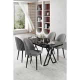 Canisa Kaye Serisi MDF 90 x 168 cm Siyah Mermer Desen Mutfak Masa Takımı, 4 Gri Sandalye