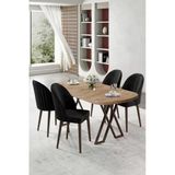 Canisa Kaye Serisi Mdf 90X168 Atlantik Çam Mutfak Masa Takımı 4 Siyah Sandalye