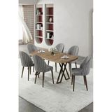 Canisa Kaye Serisi Mdf 90X168 Atlantik Çam Mutfak Masa Takımı 6 Gri Sandalye