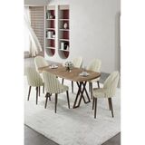 Canisa Kaye Serisi Mdf 90X168 Atlantik Çam Mutfak Masa Takımı 6 Krem Sandalye