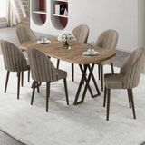 Canisa Kaye Serisi Mdf 90X168 Atlantik Çam Mutfak Masa Takımı 6 Sandalye - Cappucino - 90 X 168
