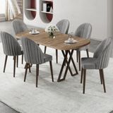 Canisa Kaye Serisi Mdf 90X168 Atlantik Çam Mutfak Masa Takımı 6 Sandalye - Gri - 90 X 168
