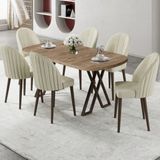 Canisa Kaye Serisi Mdf 90X168 Atlantik Çam Mutfak Masa Takımı 6 Sandalye - Krem - 90 X 168