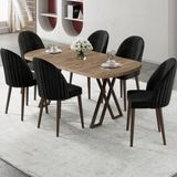 Canisa Kaye Serisi MDF 90X168 Atlantik Çam Mutfak Masa Takımı 6 Siyah Sandalye - 90 X 168
