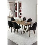 Canisa Kaye Serisi Mdf 90X168 Atlantik Çam Mutfak Masa Takımı 6 Siyah Sandalye