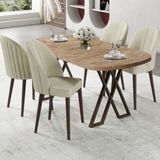 Canisa Kaye Serisi Mdf 90X168 Atlantik Çam Mutfak Masası Takımı 4 Sandalye - Krem - 90 X 168