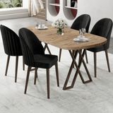 Canisa Kaye Serisi MDF 90X168 Atlantik Çam Mutfak Masası Takımı 4 Siyah Sandalye - 90 X 168
