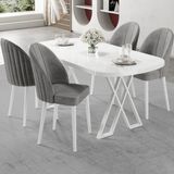 Canisa Kaye Serisi MDF 90X168 Beyaz Mutfak Masası Takımı 4 Gri Sandalye - 90 x 168