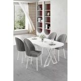 Canisa Kaye Serisi Mdf 90X168 Beyaz Mutfak Masası Takımı 4 Gri Sandalye