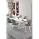 Canisa Kaye Serisi Mdf 90X168 Beyaz Mutfak Masası Takımı 6 Gri Sandalye