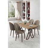 Canisa Kaye Serisi MDF 90x168 cm Atlantik Çam Mutfak Masa Takımı, 4 Cappucino Sandalye