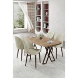 Canisa Kaye Serisi MDF 90x168 cm Atlantik Çam Mutfak Masa Takımı, 4 Krem Sandalye
