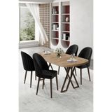 Canisa Kaye Serisi MDF 90x168 cm Atlantik Çam Mutfak Masa Takımı, 4 Siyah Sandalye