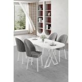 Canisa Kaye Serisi MDF 90x168 cm Beyaz Mutfak Masası Takımı, 4 Gri Sandalye