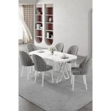 Canisa Kaye Serisi MDF 90x168 cm Beyaz Mutfak Masası Takımı, 6 Gri Sandalye