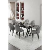 Canisa Kaye Serisi MDF 90x168 cm Siyah Mermer Desen Mutfak Masası Takımı, 6 Gri Sandalye