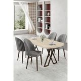 Canisa Kaye Serisi MDF 90x168 cm Traverten Mutfak Masası Takımı, 4 Gri Sandalye
