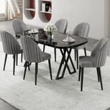 Canisa Kaye Serisi Mdf 90X168 Siyah Mermer Desen Mutfak Masası Takımı 6 Gri Sandalye