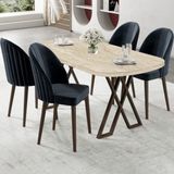 Canisa Kaye Serisi MDF 90X168 Traverten Mutfak Masa Takımı 4 Antrasit Sandalye - 90 X 168