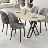 Canisa Kaye Serisi MDF 90X168 Traverten Mutfak Masa Takımı 4 Gri Sandalye - 90 x 168