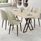 Canisa Kaye Serisi MDF 90X168 Traverten Mutfak Masa Takımı 4 Krem Sandalye - 90 x 168