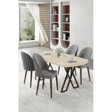 Canisa Kaye Serisi Mdf 90X168 Traverten Mutfak Masası Takımı 4 Gri Sandalye