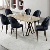 Canisa Kaye Serisi MDF 90X168 Traverten Mutfak Masası Takımı 6 Antrasit Sandalye - 90 X 168