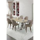 Canisa Kaye Serisi Mdf 90x168 Traverten Mutfak Masası Takımı 6 Cappucino Sandalye