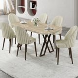 Canisa Kaye Serisi MDF 90X168 Traverten Mutfak Masası Takımı 6 Krem Sandalye - 90 x 168