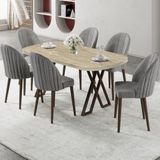 Canisa Kaye Serisi Mdf 90X168 Traverten Mutfak Masası Takımı 6 Sandalye - Gri - 90 x 168