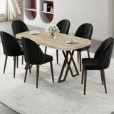 Canisa Kaye Serisi MDF 90X168 Traverten Mutfak Masası Takımı 6 Siyah Sandalye - 90 x 168