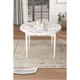 Canisa Kea Serisi 90 x 90 cm Sabit Yuvarlak Beyaz Mermer Desen Mutfak Masası, Metal Ayaklar