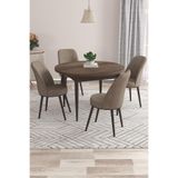 Canisa Kea Serisi Yuvarlak Barok Ahşap Desen Mutfak Masa Takımı, 90x90 cm, 4 Cappucino Babyface Sandalye