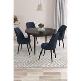 Canisa Kea Serisi Yuvarlak Mutfak Masa Takımı, Siyah Mermer Desen, 90x90 cm, 4 Antrasit Sandalye